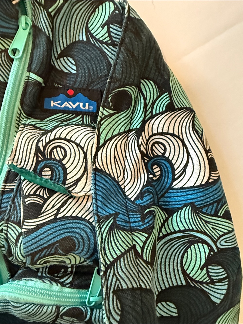 Kavu Blue, Teal & Cream Ocean  Wave Rope Sling Bag - Picture 7 of 12